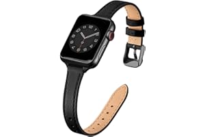 SUNFWR Lederarmband Kompatibel mit Apple Watch Armband 42mm(Serie 11 10) 41mm 40mm 38mm,Damen Dünnes Ersatzband,Schlank Armbänder für iwatch Serie 11/10/9/8/7/6/5/4/3/2/1,SE 1-3(Schwarz&Schwarz)