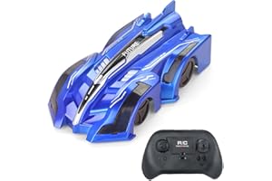 YANGERS Ferngesteuertes Wand Klettern Auto, 4-Kanal-Steuerung Anti-Schwerkraft-Wand-Kletterer Auto, USB Wiederaufladbare Auto mit LED-Vorne und Hinten Leuchtet Elektrisches Spielzeug für Kinder (Blau)