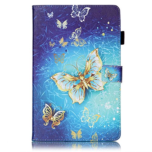 Für Samsung Galaxy Tab E 9.6 Zoll SM-T560 Leder Tasche Hülle,Für Samsung Galaxy Tab E 9.6 Zoll SM-T560 Leichter Wallet Kickstand Hülle,Herzzer Mode Hübsch [Luxus Schmetterling Gedruckt] Shockproof Kratzfest PU leder Mappen Geldbeutel Folio Abdeckung mit Karte Bargeld Schlitz Weiche TPU Innere Kasten Hülle Case für Samsung Galaxy Tab E 9.6 Zoll SM-T560 + 1 x Frei Blau Handy Halterung Ständer + 1 x Frei Blau Stift Stylus - 2