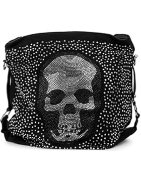 styleBREAKER Beutel Handtasche mit Strass Totenkopf und Strass Nieten Applikation, Tasche, Damen 02012024