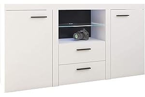‎MIRJAN24 Mirjan24 Kommode Rango mit Glasboden, Highboard Sideboard, Anrichte, Naturtöne, Mehrzweckschrank, Wohnzimmerschrank, Anrichte, Schrank (ohne Beleuchtung, Weiß)