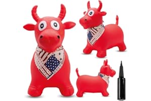 sun baby Animal Sauteur Gonflable, Jouet Enfant 1 an pour l'intérieur et l'extérieur, Design Ergonomique, Pompe Manuelle Incluse (Taureau Rouge)