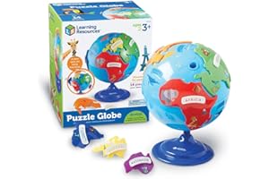 Learning Resources Globo Terráqueo Infantil – Puzle Interactivo Montessori – Desde 3 Años – 6 Continentes Extraíbles + Bola Giratoria de 20 cm