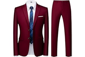 KUDORO Costume Homme 2 pièces Slim Fit Smoking Simple Poitrine à Deux Boutons, Men Suits 2 Piece pour Mariage Business Fête Confort Blazer Veste et Pantalon