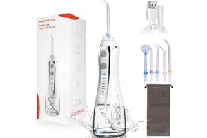 ‎ANSWER Y&M Oral Irrigator Test Winner 2025, 300 ml Wireless Oral Irrigator, 5 Modes Water Flosser, IPX7 for Oral Health Enthusiasts, Daily Deep Cleaning when Travelling, 5 Multifunctional Jet Tips