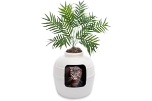 Good Pet Stuff, The Original Hidden Litter Box, Artificial Plants & Enclosed Cat Planter Litter Box, Vented & Odor Filter, Easy to Clean, White Birch