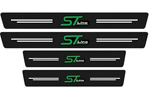 RIDGOEL 4 Piezas ST Line Película Protectora para umbral de Puerta de Coche para Ford Focus EcoSport Kuga Mondeo Fiesta Puma, Decoración para Estribos de Coche de Fibra de Carbono Green