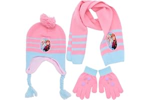 IQEPXTGO Frozen Cappello a Maglia Elsa Bambini Invernale Sciarpa Guanti Berretto in Maglia Cappello Sciarpe Guanti Set 3pz Cappello Guanti e Sciarpa Sciarpa Beanie Cappello Scaldacollo per Ragazza 3-8 anni（B）