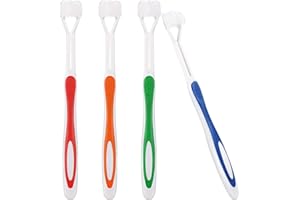 BOAO 4 Pieces Three Sided Toothbrush Autism Sensory Toothbrush Bristle Travel Toothbrush for Kids Complete Teeth Gum Care Pretty Good Angle Clean Each Tooth, Soft and Gentle (Green, Blue, Yellow, Red)