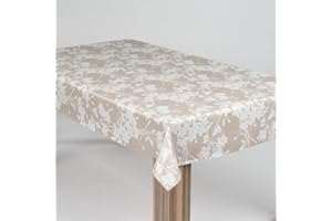 ‎LARO laro Wachstuch-Tischdecke Abwaschbar Garten-Tischdecke Wachstischdecke PVC Plastik-Tischdecken Eckig Meterware Wasserabweisend Abwischbar AS, Muster:Blumenornament Beige Weiß, Größe:110x180