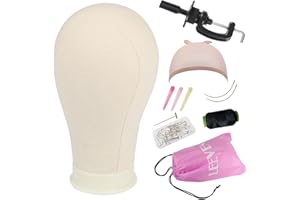 Leeven 21 Inch Canvas Wig Head Mannequin Head with T Pins and Clamp Stand Canvas Block Head for Wig Making/Display/Styling 21 Inch