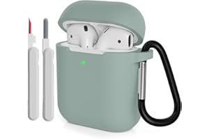 KOKOKA Custodia in Silicone Compatibile per AirPods 2 con Kit di Pulizia, Case Cover Protettiva in Premium Silicone per Airpods Seconda Generazione 2019 con Moschettone, Cloud Grey