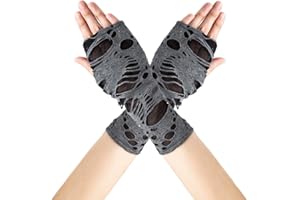 Liitata 1 par de guantes de Halloween sin dedos para mujer, guantes punk, guantes irregulares para Halloween, mascarada, carnaval, temática fiesta, color negro, Negro , Talla única