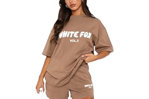 Jayyouu White Fox Tracksuit Women Summer 2 Piece Outfits Trendy Letter Printed Oversized Short Sleeve T-Shirt And Drawstring Shorts Ladies Gym Activewear Y2K Jogger Sweatsuit