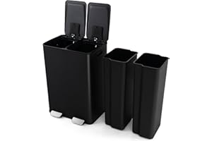 Giantex Poubelle Tri Sélectif Double Compartiments 2 x 30L en Acier Inoxydable, Poubelle à Pédale, Boîte Désodorisante, Couvercle Lisse & Silencieux, 2 Seaux Amovibles, Poubelle Recyclage Cuisine