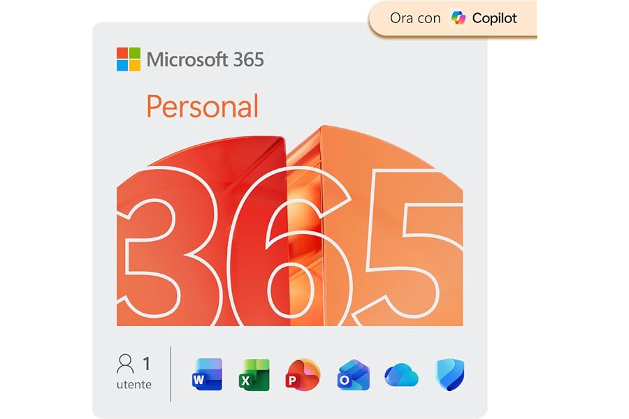 Microsoft 365 Personal | 12 mesi | 1 persona | App Office con AI | 1TB di Spazio di archiviazione OneDrive | Codice d'attivaz