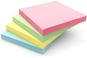 EVG 400 Pastel Sticky Notes (76x76mm) - Colourful Removable Adhesive Memo Pads in Blue, Pink, Green, Yellow | Set of 4 Pads (100 Sheets Each) | Office, Home & School Use - 4 Packs