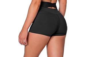 PVUCPOT Pole Dance Tenue avec Taille Arrière Croisé Short Pole Dance Femme Taille Haute Short Sport Femme Push Up Cycliste Femme sans Couture Short Running Femme Short Legging Court Femme de Yoga