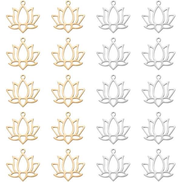 Pendentifs Création Bijoux 20 Breloques Fleur De Lotus Acier Inoxydable - Charms Plats Creux Pour Bijoux DIY Et Yoga Loisirs Créatifs Adultes