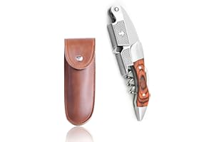 HEYU Cavatappi da cameriere professionale in acciaio inox e palissandro, per bottiglie di vino, apribottiglie 3 in 1, in acciaio inox robusto, manico in vero legno (legno di colore C)