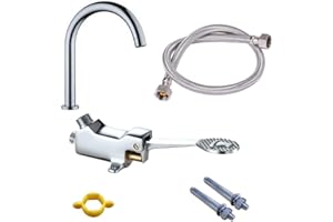 LukLoy Ensemble complet de robinet à pédale mains libres, valve à pied + sortie + tuyau flexible de 1 m + vis, robinet de contrôle au sol sans contact pour laboratoire médical d'hôpital