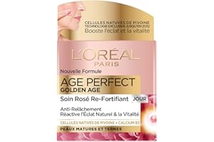 L’Oréal Paris – Age Perfect Golden Age – Soin Jour Rosé Re-Fortifiant – Crème de Jour Anti-Relâchement & Eclat – Enrichi en Cellules Natives de Pivoine et Calcium/Vitamine B3 – 50 ml
