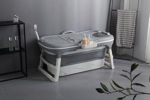 SCHWÄNLEIN Folding Bathtub for Adults, Outdoor Ice and Soaking Bath, The Most Comfortable Choice for Family Bath, 118 x 62 x 55 cm, Gray. (118 Grey)