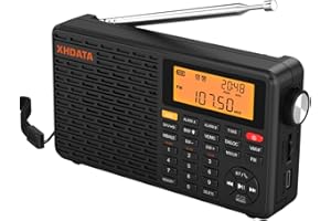 XHDATA D109WB Radio a Pilas Portátil Pequeña Vintage de Transistores, Bluetooth, Radio con Batería Recargable, FM/Am/LW, MP3 con Tiempo y Aespertador Duales