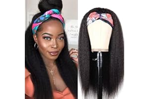 VANMAST Perruque Bandeau Cheveux Humain Perruque Bresilienne Bouclée No Lace Front Headband Wig kinky Straight Perruque Femme Naturelle Sans Colle Perruques pour les Femmes Noires Naturelle Color 16 Pouces