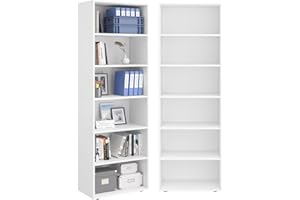 Bellamio Apol Bücherregal mit 6 Fächern - Standregal Weiß - offenes Holzregal - stabiles Regal für Wohnzimmer, Büro & Arbeitszimmer - höhenverstellbares Aktenregal 176x60x33cm