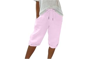 ZGIDDAZ Short Sport Femme Pantalon Court Plage Short Yoga Femme Running Fitness Casual Pantacourt Randonnée Bermuda Femme Grande Taille Été Elastique Coton Et Lin avec Poche Droit Jorts
