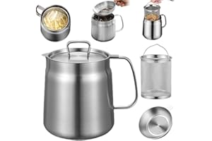Afenau Olla de Filtro de Aceite de Acero Inoxidable,Cocina Grasa Lata Inoxidable,Tarro Colador de Grasa,Stainless Steel Oil Filter Pot With Strainer,Con Cesta de Filtro Y Malla,Tanque Red de Frito