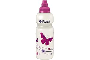 Fizzii Kinder- und Freizeittrinkflasche 600 ml (auslaufsicher bei Kohlensäure, schadstofffrei, spülmaschinenfest, Motiv: Schmetterling)