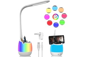ERAY Lampada da Scrivania LED Bambini, Lampada da Tavolo Ricaricabile 2000mAh/8 Colori di Luce Notturna/3 Modalità/3 Livelli di Luminosità/Controllo Tattile/Protezione Degli Occhi per Lavoro Studio