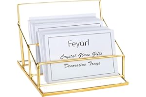 Feyarl 2 Slots Glass Business Card Holder Gold Office Name Card Display Business Card Organizer Storage for Office Desktop Countertop(Fit for 80-100pcs Business Cards)