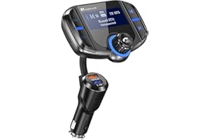GizmoVine FM Transmitter, Car Bluetooth, Hands Free Car Kit with Sensitive Volume Control Knob and Large Button/ 1.7" Display/QC Fast Charger, 3 in 1 Music Player Supports Aux & TF Card & USB Disk
