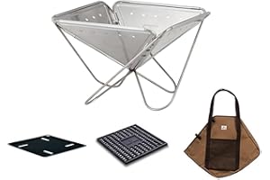 Snow Peak Fireplace Starter Set L, Portable Firepit Set, Japanese outdoor bbq, Silver