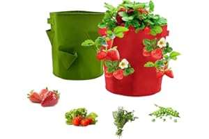 OKUYAN 2 Pack Strawberry Grow Bags Felt Strawberry Planter Vegetable Planter Container with Window 7 Gallon Vegetable Grow Plant Bag Garden Planting Growing Bags for Fruits Herbs Flowers(35 * 30cm)