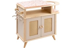 Howa Miniflowers 2760 Table à langer pour poupée en bois avec siège de poupée, revêtement, 2 cintres