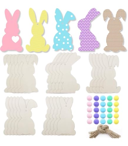 10 Ritagli Legno A Forma Di Coniglio 7x3.5 Pollici - Per Decorazioni Pasquali, Fai Da Te, Pittura - Foto 3