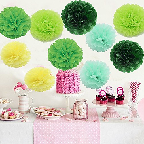 Freedom-vp Papier Pompom 10er 20cm/25cm Mixed DIY Papier Blumen PomPoms Zum Aufhängen Seidenpapier schöne Dekor für Geburtstag Hochzeitsfest Basteln Babyshower Dekoration Feier Party Baby-Duschen Brautduschen Wohnungdeko (Farbe-4) - 3