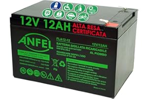 ANFEL BATTERIA AL PIOMBO 12V 12AH RICARICABILE BICI ELETTRICHE, GRUPPI DI CONTINUITA' COMPATIBILE PEG PEREGO