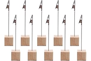 HUATEEN Wooden Table Number Holders 10 Pieces - Natural Pine Photo Clips Set for Weddings & Buffets | Rustic Card Stands with Metal Clips | Office & Home Table Decorations (2.5x11.5cm)