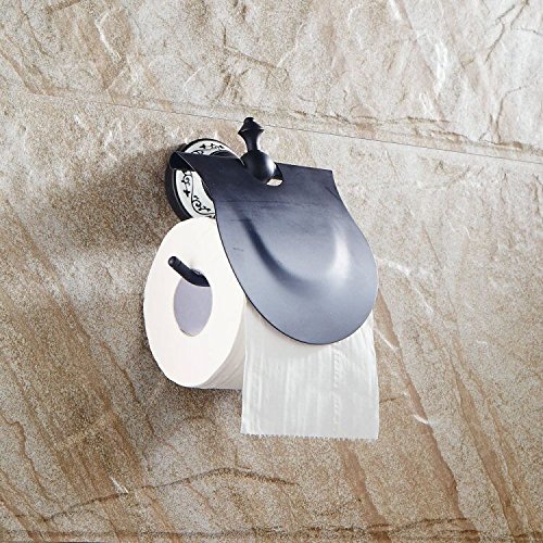 Hiendure ®Wandhalterung Messing- Keramik Toilettenpapierhalterung mit Deckel Öl rieb Bronze (Toilettenpapierhalterung) - 5