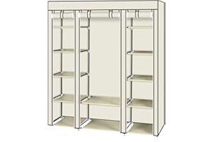 TactFire Armoire de Rangement en Tissu, Penderie avec Housse, Armoire Chambre Portable, Armoire à Vêtements, pour Chambre D'adulte avec 5 Couches 12 Compartiments, 150 x 45 x 175 cm, Beige