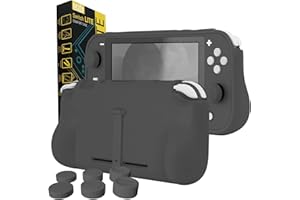 Orzly Etui z uchwytem do Nintendo Switch Lite – etui z wygodnymi wyściełanymi uchwytami do rąk, podpórką i zestawem uchwytów na kciuk - szare