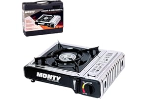 LOLAhome Cocina de Gas Portátil con 1 Quemador y Maletín - Hornillo Camping Gas - Encendido Piezoeléctrico, Doble Sellado de Válvula y Protección Sobrepresión. Cartuchos de Gas estándar - 34x28x12 cm