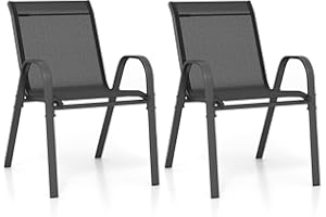 TANGZON Garden Dining Chairs Set of 2/4, Stackable Outdoor Armchairs with Armrests, Modern Accent Chairs for Balcony Poolside Backyard (Black, 2PCS)