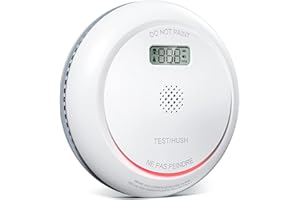 Putogesafe Czujnik dymu z wyświetlaczem LCD, czujnik dymu i tlenku węgla z wymienną baterią, czujnik dymu 2 w 1, żywotność 10 lat, zapobiega fałszywym alarmom, 1 opakowanie