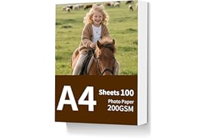 Vasemouh Papier fotograficzny A4 200 GSM, papier fotograficzny A4, 100 arkuszy o wysokim połysku, do drukarki atramentowej